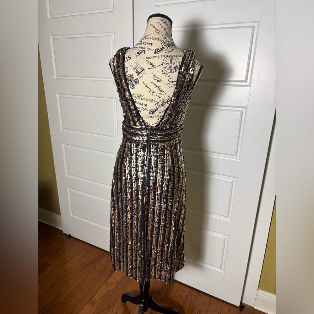 Lulu’s Light in the Night Navy Blue Multi Sequin Midi Dress - Picture 6 of 9